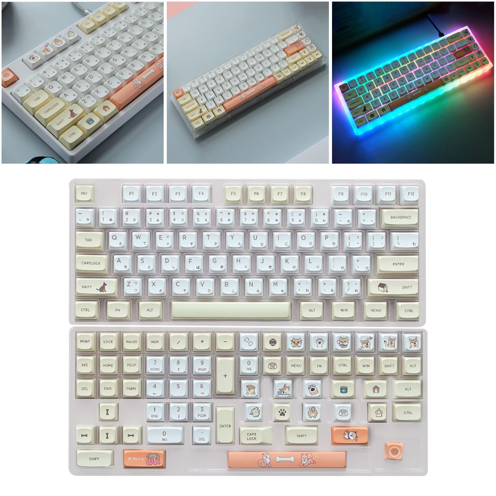 139Keys Xda Profile Keycaps Cute 2-Layer Plastic White PBT Dye Sub Keycaps for MX Gaming Mechanical Keyboard 61/68/84 Keys Layout, for Cherry