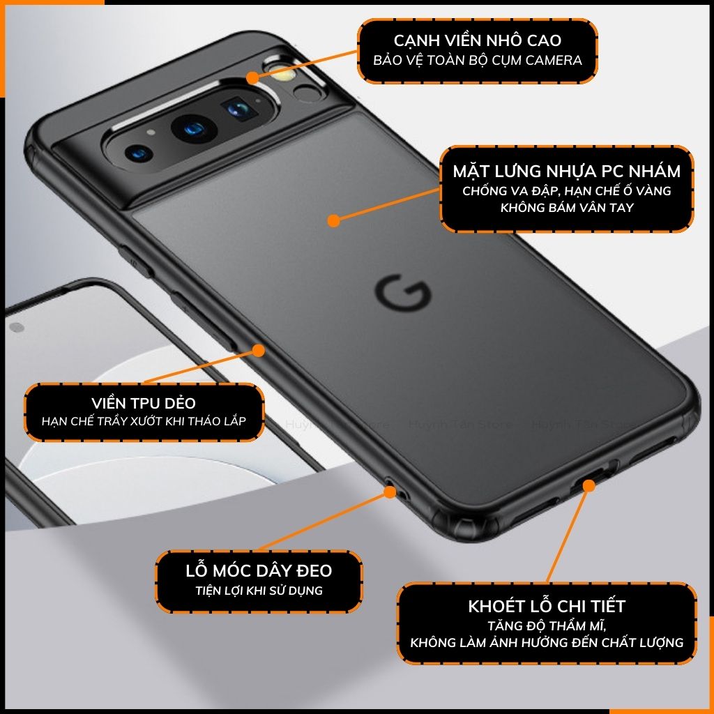 Ốp lưng pixel 8 pro chống sốc chống vân tay NHÁM VIỀN MÀU VER 2 bảo vệ camera phụ kiện