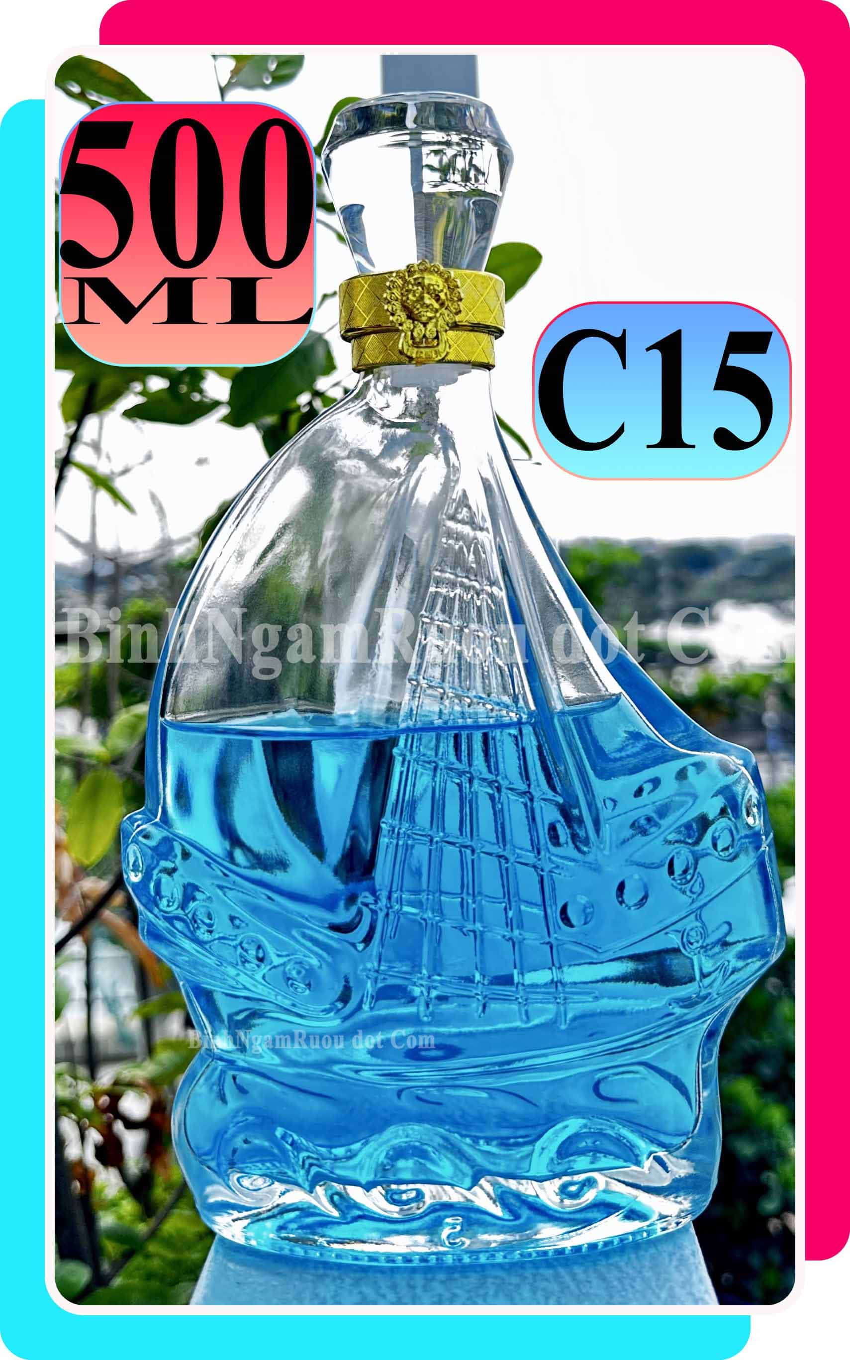 C15 Chai Đựng Rượu Thủy Tinh XO Dáng Thuyền - 500ml - Nắp Kín Thủy Tinh Trong - Tặng Biếu Sang Trọng