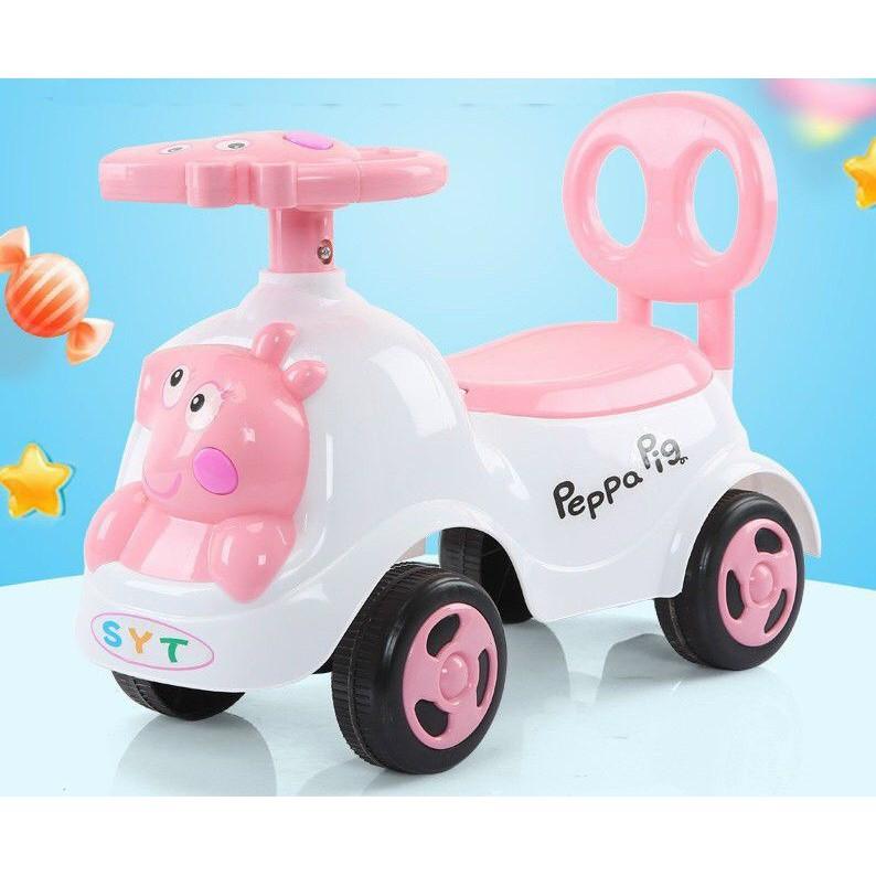 Xe lắc bơi chòi chân Heo Peppapig + nhạc + còi + thùng đồ + tựa lưng