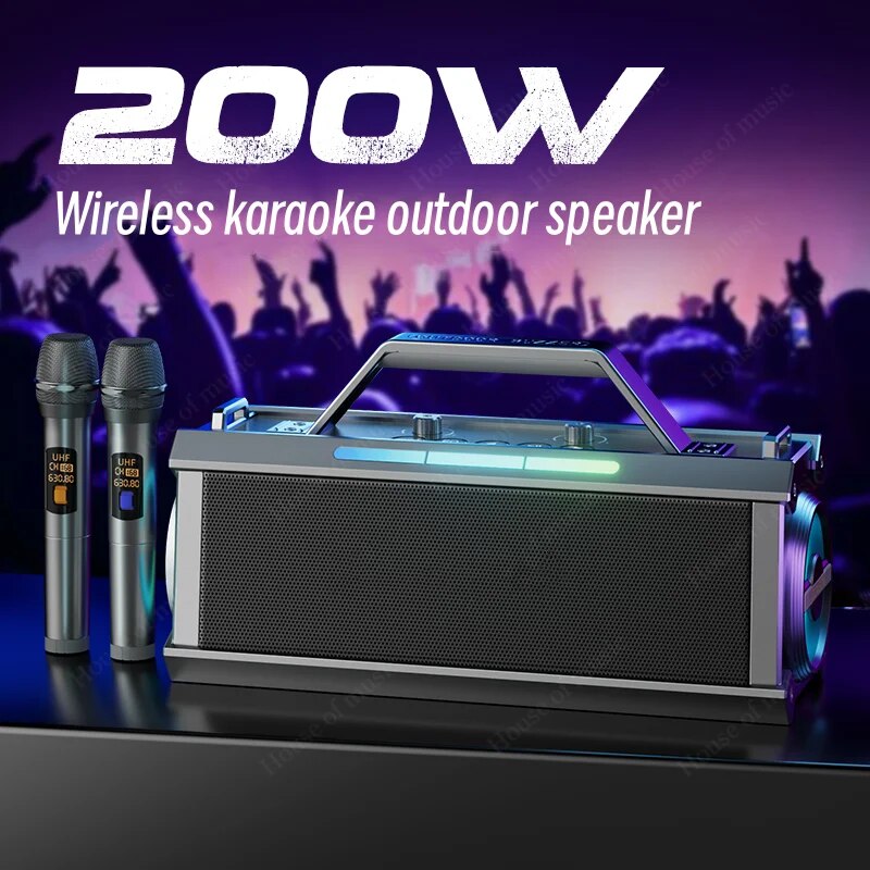 Bộ Loa Karaoke 2 micro công suất 200W âm thanh sống động BUZZER K1 pin 8000mAh dùng 6h liên tục
