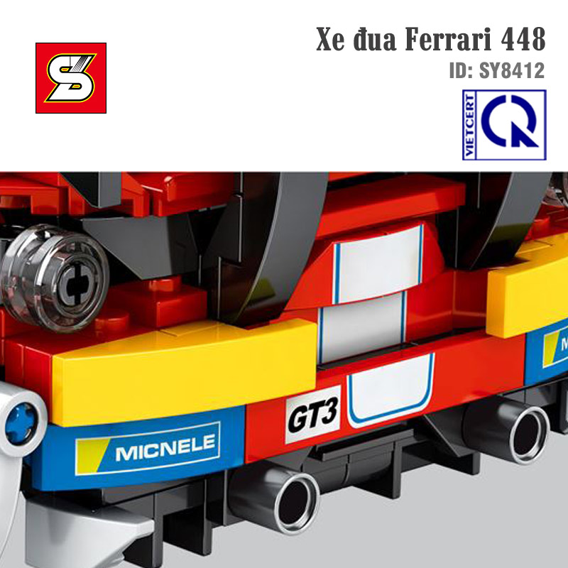 Đồ chơi lắp ráp mô hình xe kéo cót chạy đà Xe đua Ferrari 448 -  SY BLOCK SY8412