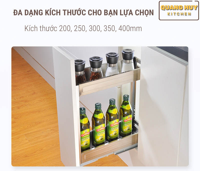 Giá gia vị tủ bếp dưới inox hộp hàng chính hãng Grob sang trọng hiện đại