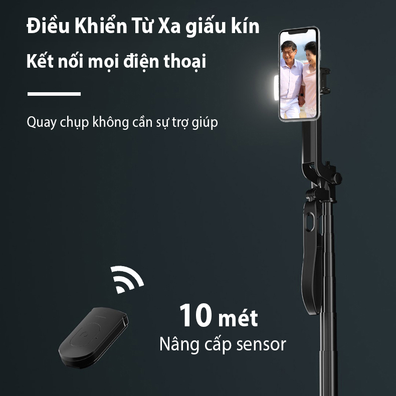 Gậy selfie CYKE A3 có tay cầm chụp ảnh, quay video livestream tự sướng với khung thân hợp kim bền, hỗ trợ đèn LED và tích điều khiển bluetooth từ xa 10 mét, Hàng chính hãng