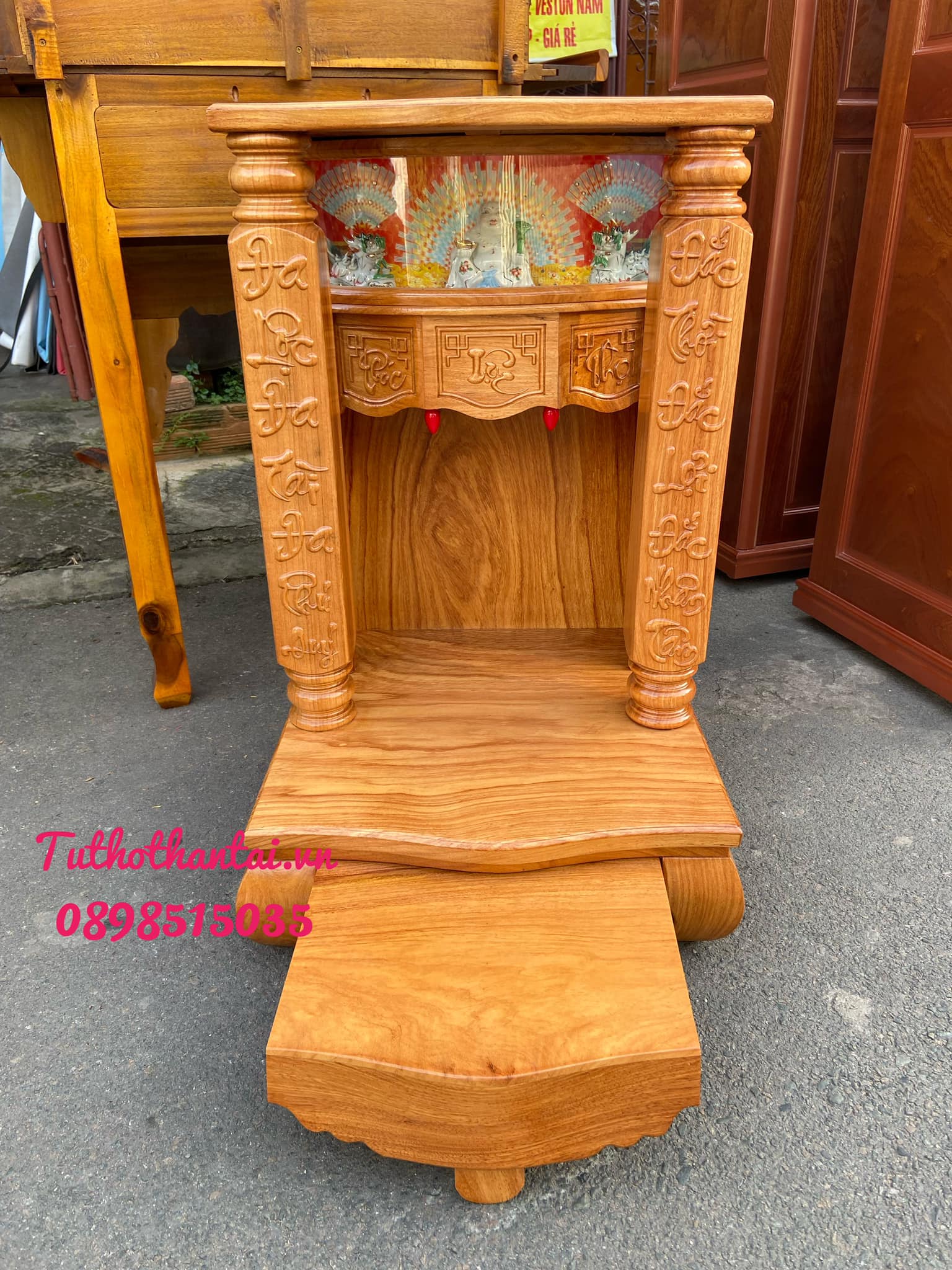 Bàn thờ thần tài có Hộp đèn, cột vuông 60 x 98cm
