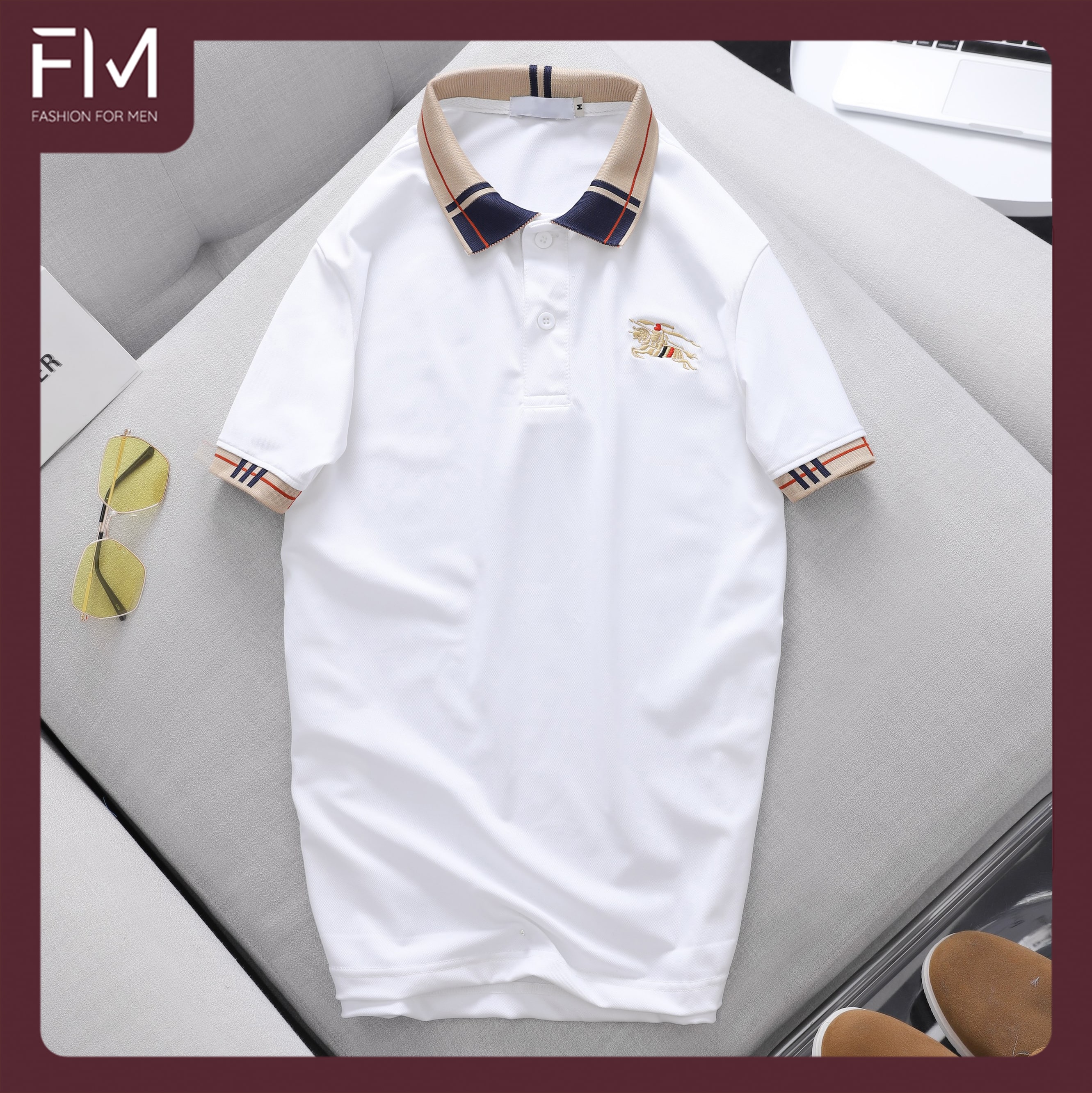 Áo polo nam tay ngắn, họa tiết phối bo đẹp mắt, chi tiết thêu cực nét - FORMEN SHOP - FMPS179