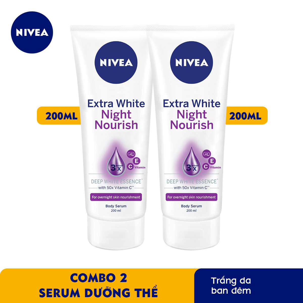 Combo 2 Tinh Chất Dưỡng Thể Trắng Da Giúp Phục hồi &amp; Săn Da Ban Đêm Nivea (200ml) - 89122