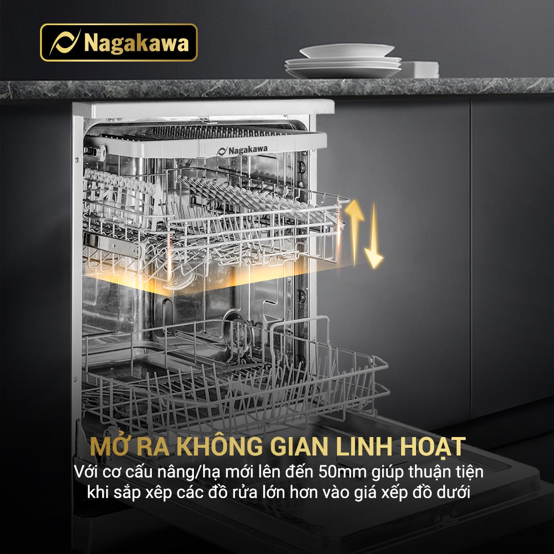 Máy rửa bát 14 bộ cao cấp Nagakawa NAG3602M14 - Made in Malaysia -  Hàng Chính Hãng