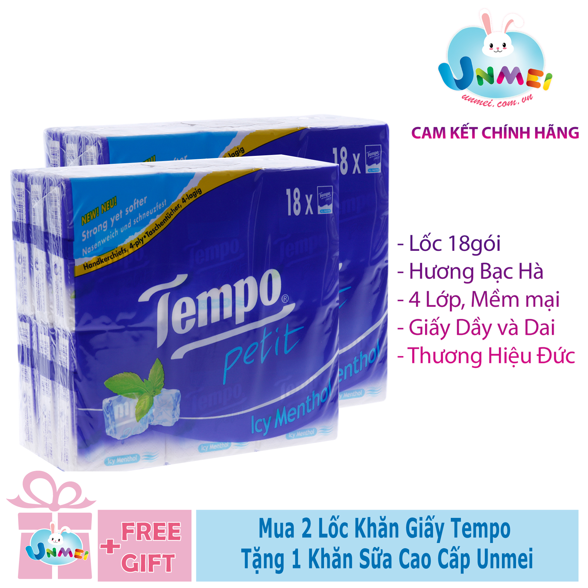 Tempo - Khăn GiấyBỏ túi Tempo Petit Cao Cấp Bạc Hà/Gỗ Táo/Sakura tặng 1 khăn sữa cao cấp thương hiệu Unmei