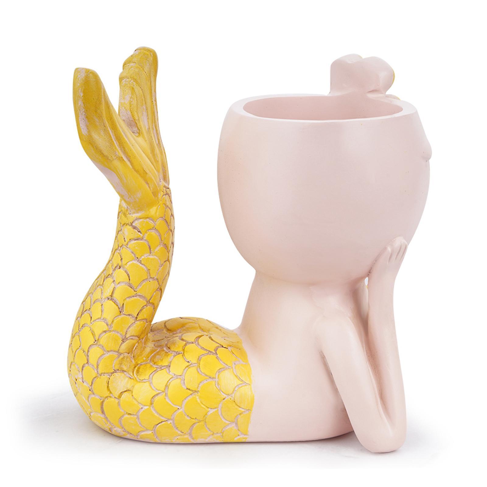 2 Pieces Mermaid Head Statue Pot Resin Table