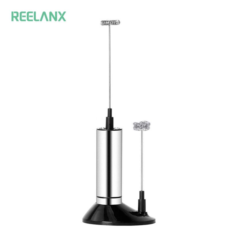 Reelanx Điện Bọt Sữa 2 Máy Đánh Trứng Cầm Tay Sữa Sữa Rửa Mặt Foamer Máy Trộn Cho Cà Phê Cappuccino Trứng Be Đồ Uống Máy Xay Sinh Tố Có Chân Đế