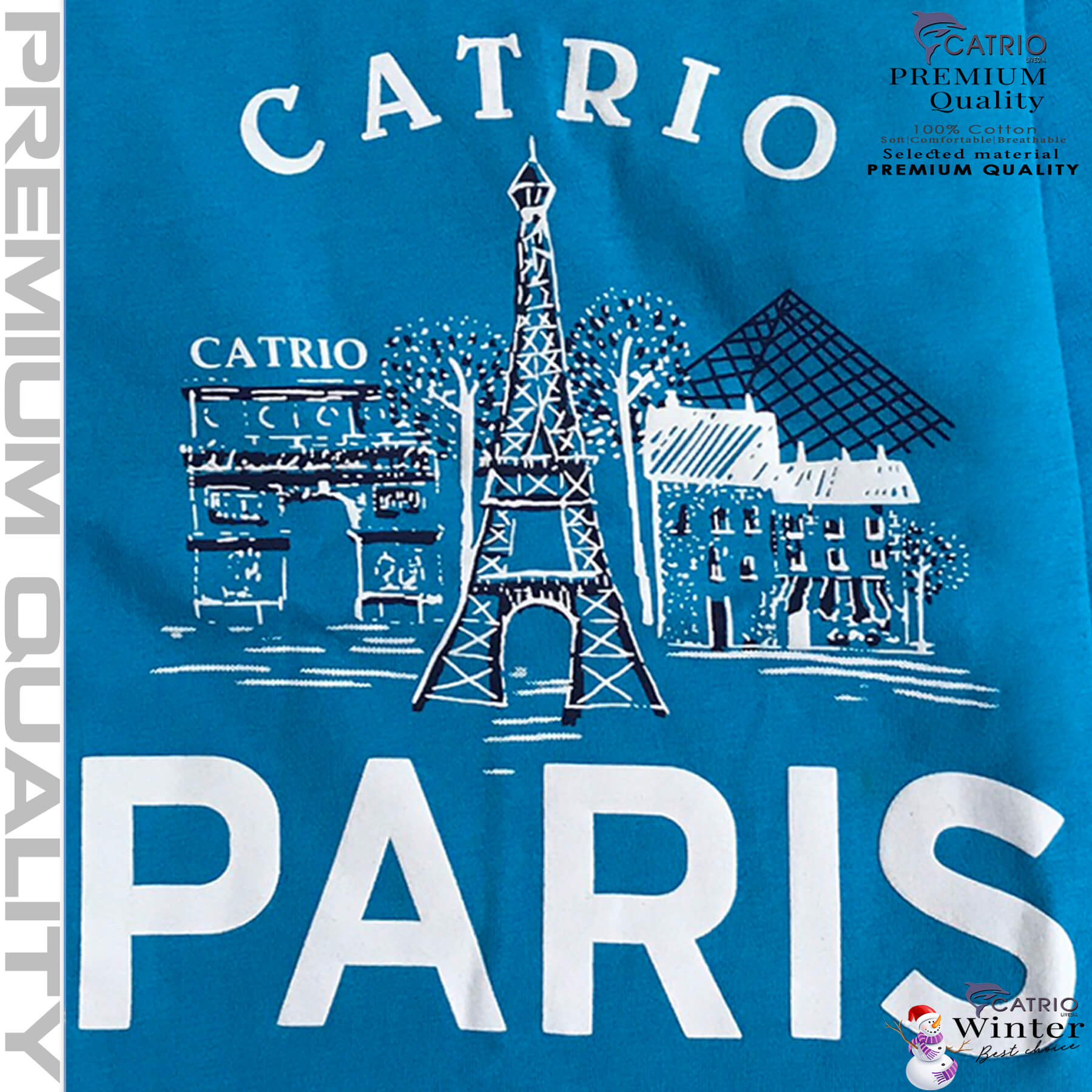 ÁO THUN DÀI TAY BÉ TRAI CATRIO in PARIS màu XANH BIỂN là áo phông tay dài trẻ em từ 8kg 10kg 12 kg .. 23kg cổ tròn vải dệt kim co giãn 4 chiều + quần dài cotton thành bộ đồ thu đông cho bé rất đẹp