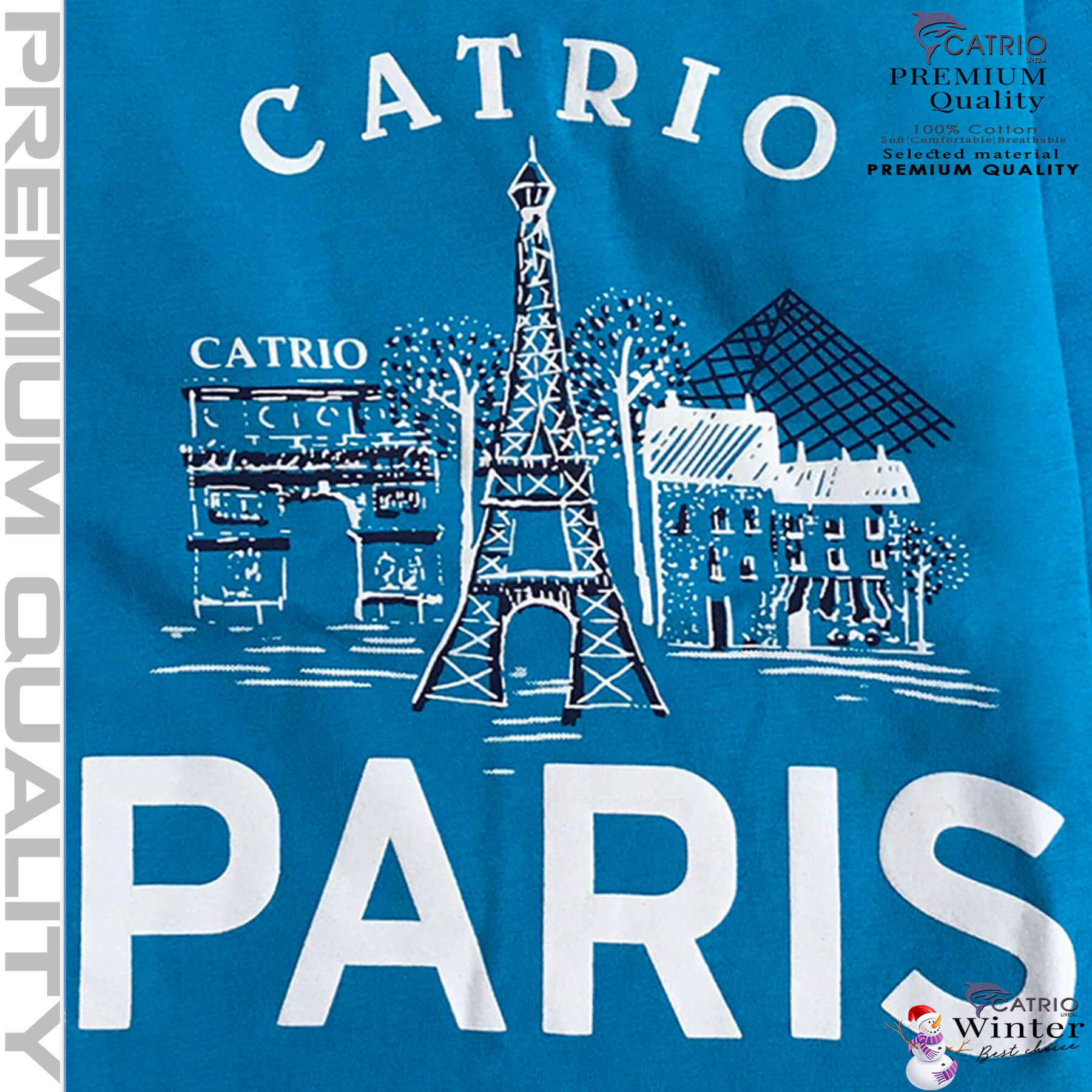 ÁO THUN DÀI TAY BÉ TRAI CATRIO in PARIS màu XANH BIỂN là áo phông tay dài trẻ em từ 8kg 10kg 12 kg .. 23kg (6 tuổi) cổ tròn vải dệt kim co giãn 4 chiều + quần dài cotton thành bộ đồ thu đông cho bé rất đẹp