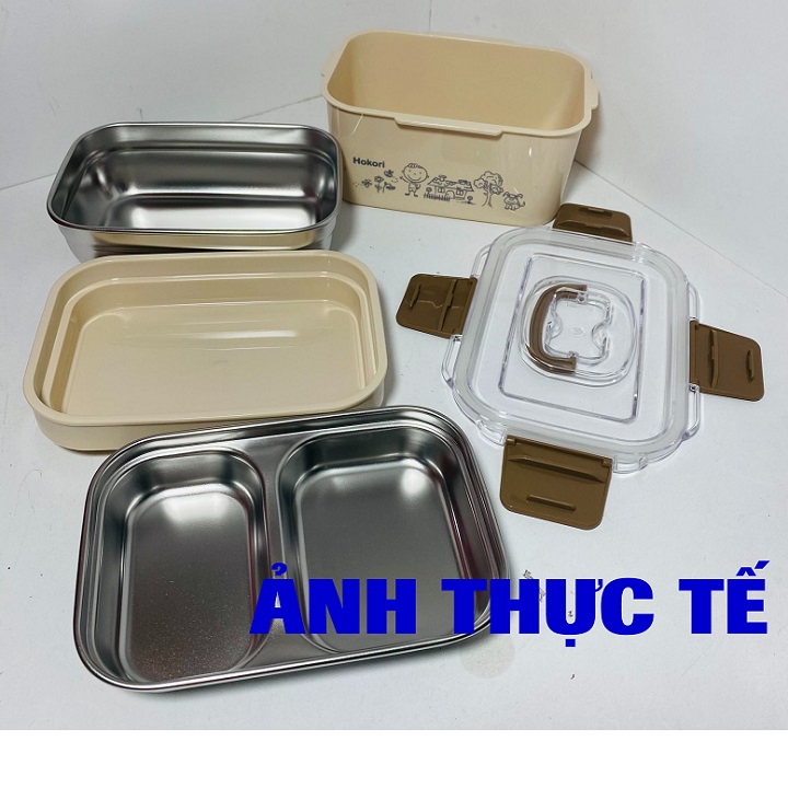 Hộp cơm inox 2 tầng 3 ngăn  có quai xách đựng thức ăn tiện lợi