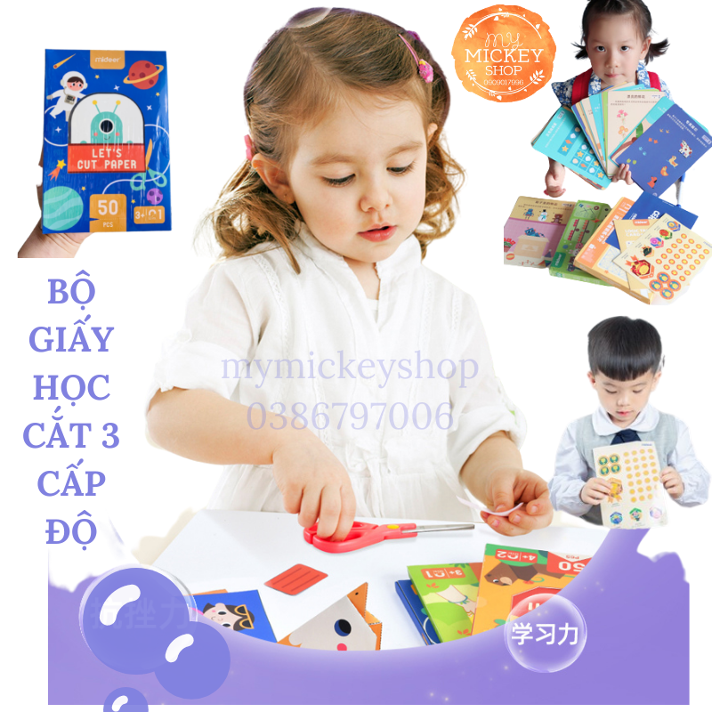 MIDEER LET'S CUT PAPER - Nào cùng cắt giấy Chính hãng Mideer có 3 cấp độ cho bé từ 3 đến 6 tuổi