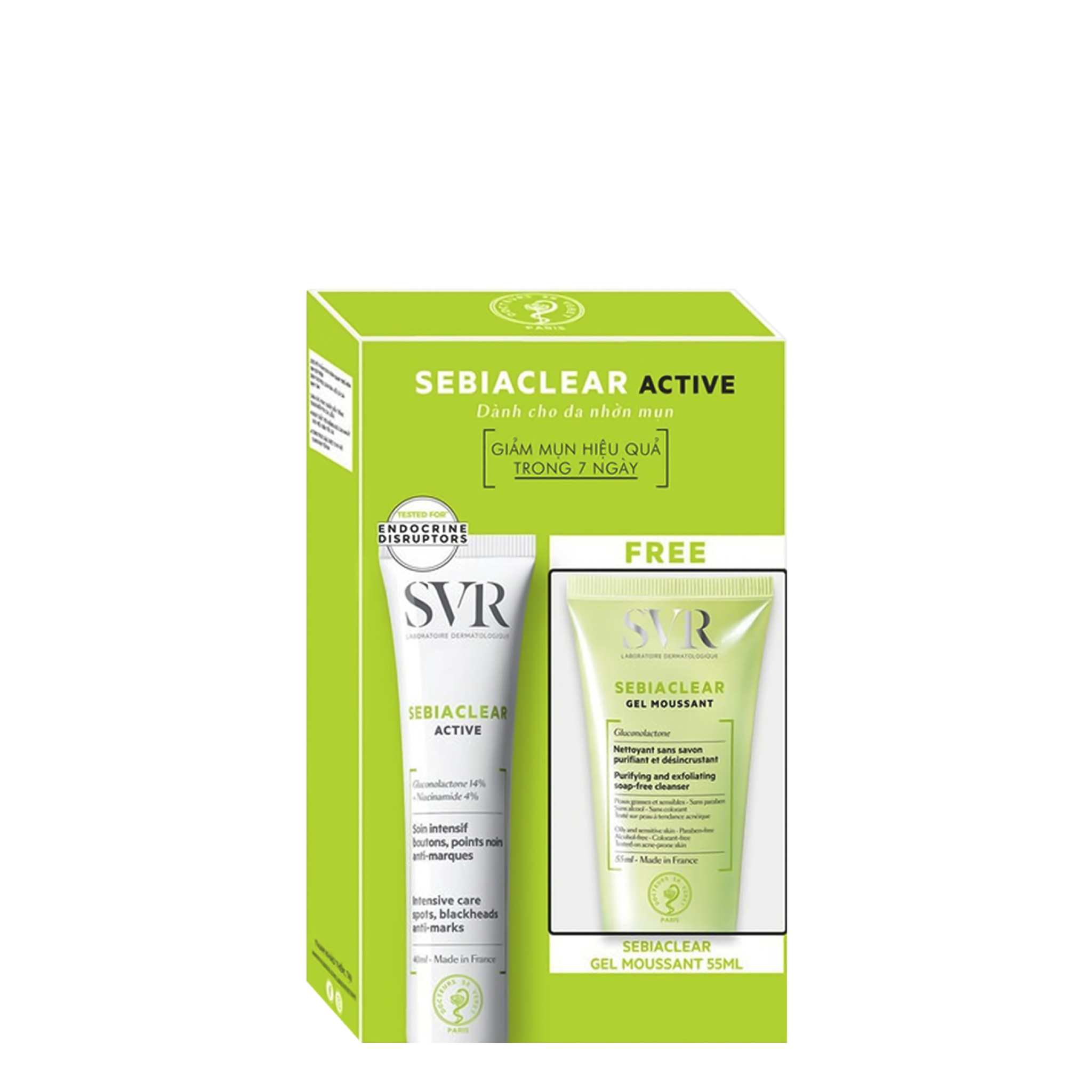 Combo Kem Làm Giảm Mụn Và Loại Bỏ Dầu Cho Da SVR Sebiaclear Active Tuýp 40ml + Sữa Rửa Mặt Tẩy Tế Bào Chết SVR Sebiaclear Gel Moussant Tuýp 50ml
