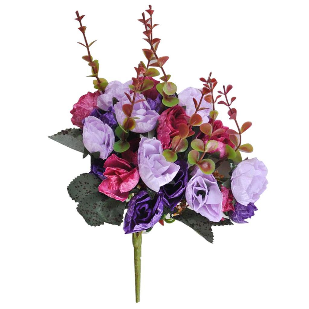 2X Artificial 21-Head Rose Silk Flower Floral Wedding Home Decor Purple