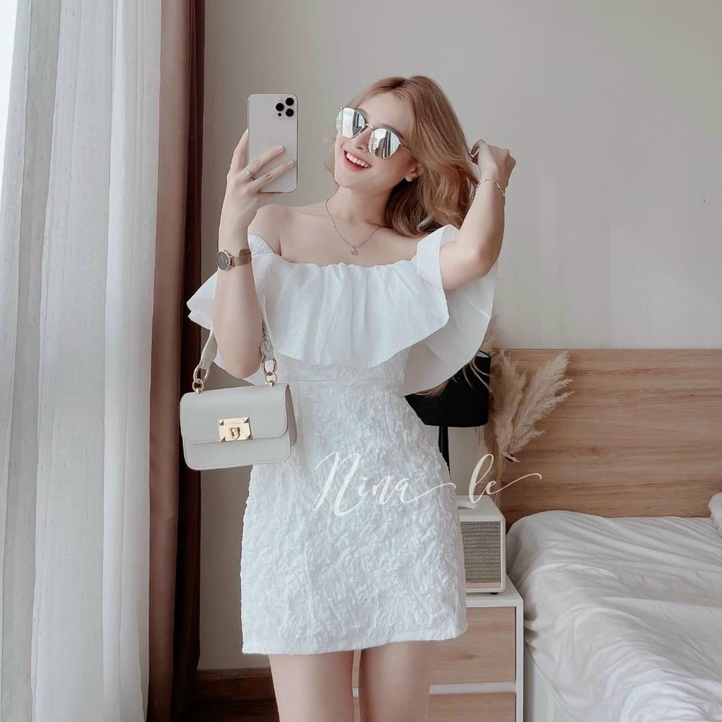 Đầm váy nữ trễ vai xốp phối voan tơ sang chảnh, xinh xắn dành cho các nàng đi chơi, dự tiệc