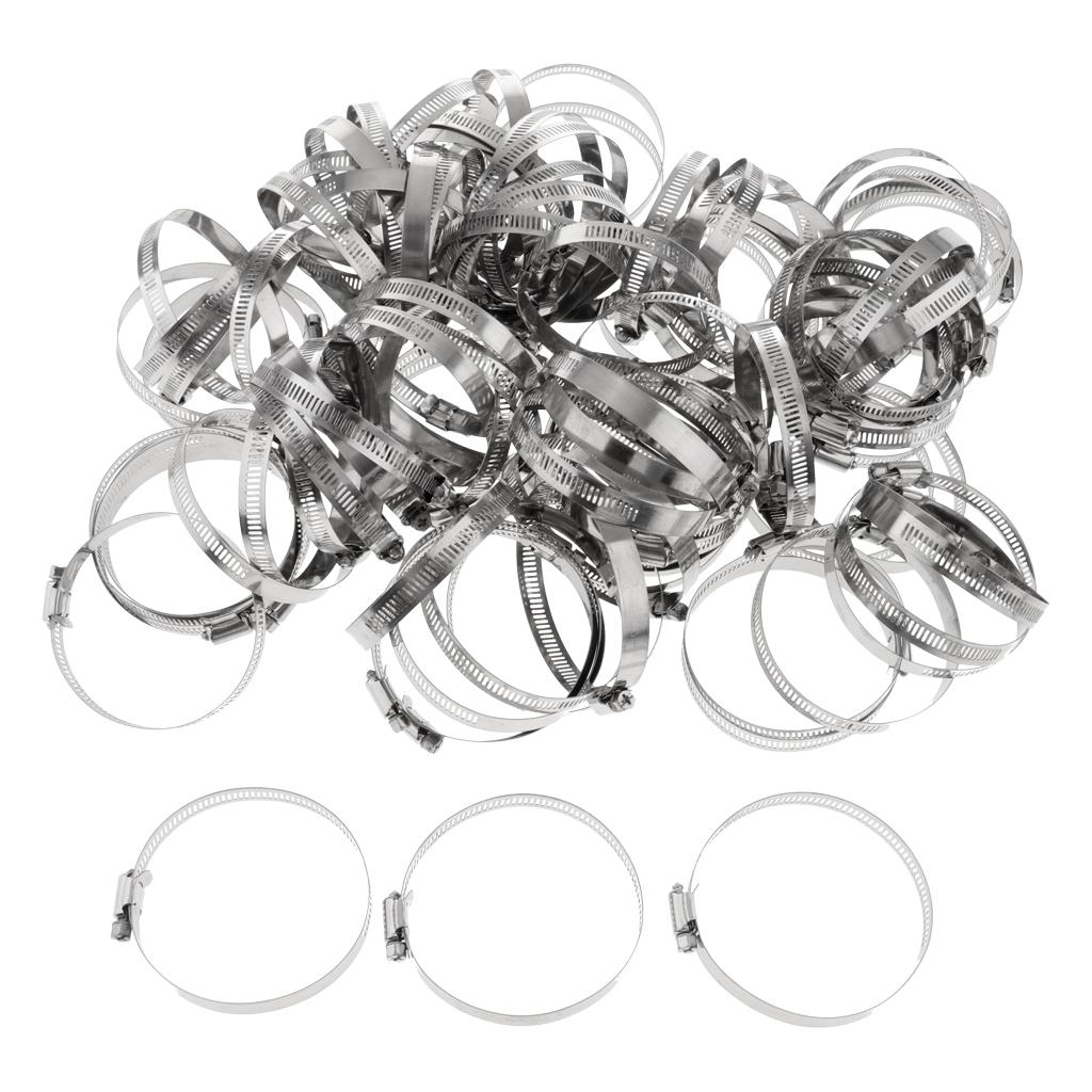 100Pcs Adjustable Stainless Steel Worm Gear Hose Clamp Clip Fastener 76-92mm