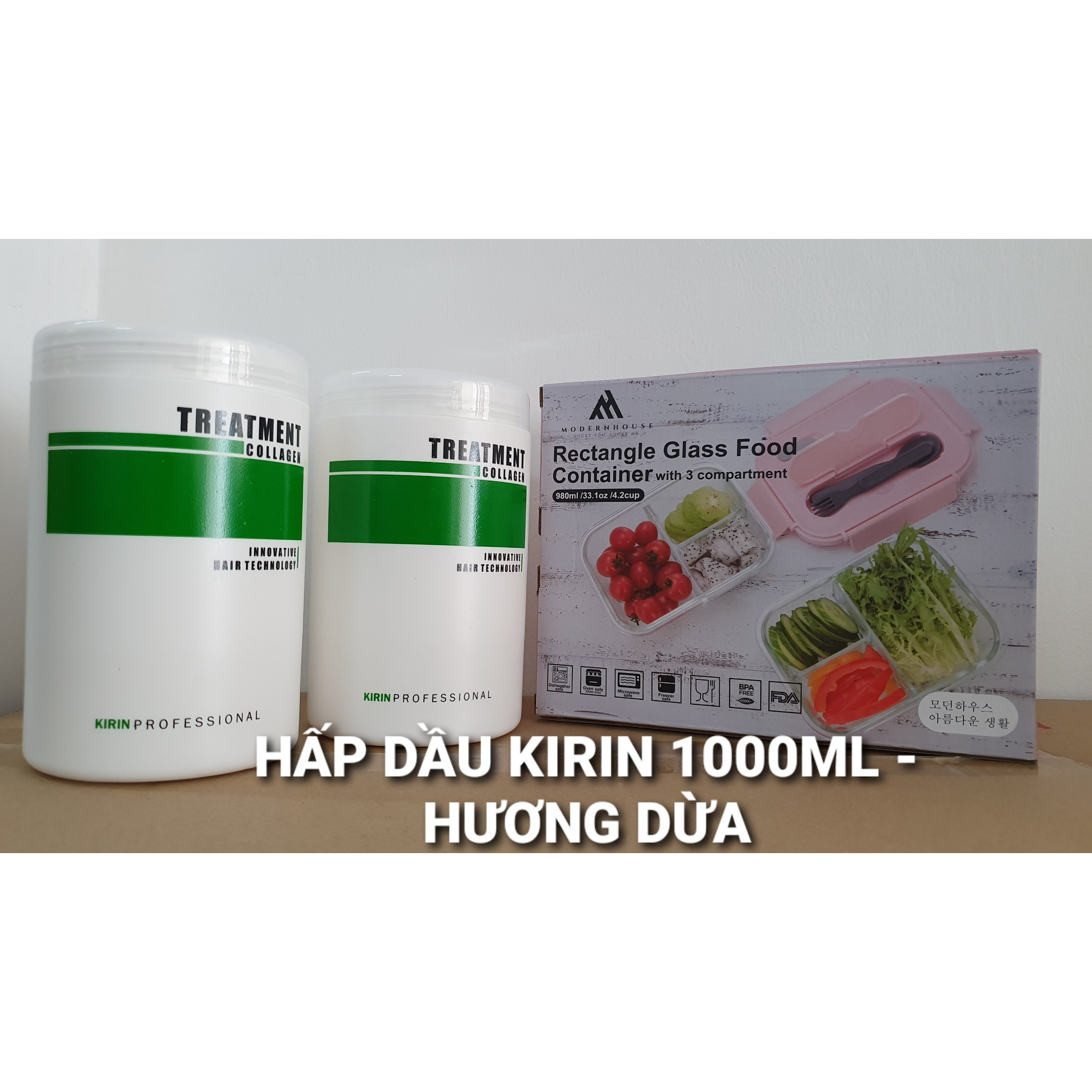 COMBO 2 HẤP DẦU KIRIN DƯỠNG TÓC PHỤC HỒI 1000ML (TẶNG 1 HỘP THỦY TINH CAO CẤP 3 NGĂN