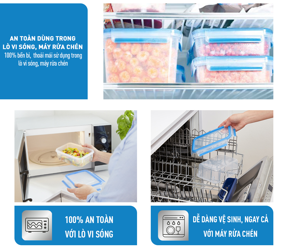 Bộ 3 hộp nhựa tròn, hộp nhựa vuông Tefal Masterseal Fresh 150ml, 850ml, 0.85L - xanh