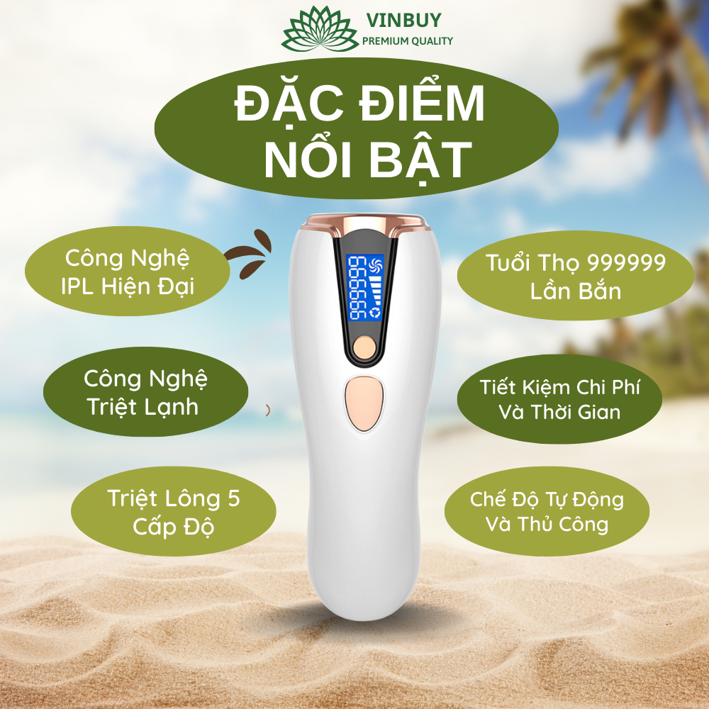 Máy triệt lông băng lạnh VinBuy 5 cấp độ – Công nghệ IPL tiên tiến – 2 chế độ thủ công và tự động