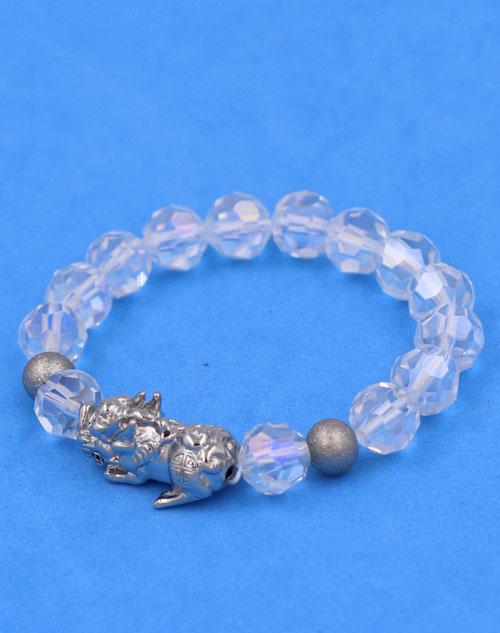 Chuỗi tay Pha Lê Trắng Cắt Giác 10 ly Mix Tỳ Hưu Inox 2 Bi VFLGTRTHEHB10 - Chuỗi tay phong thủy thời trang