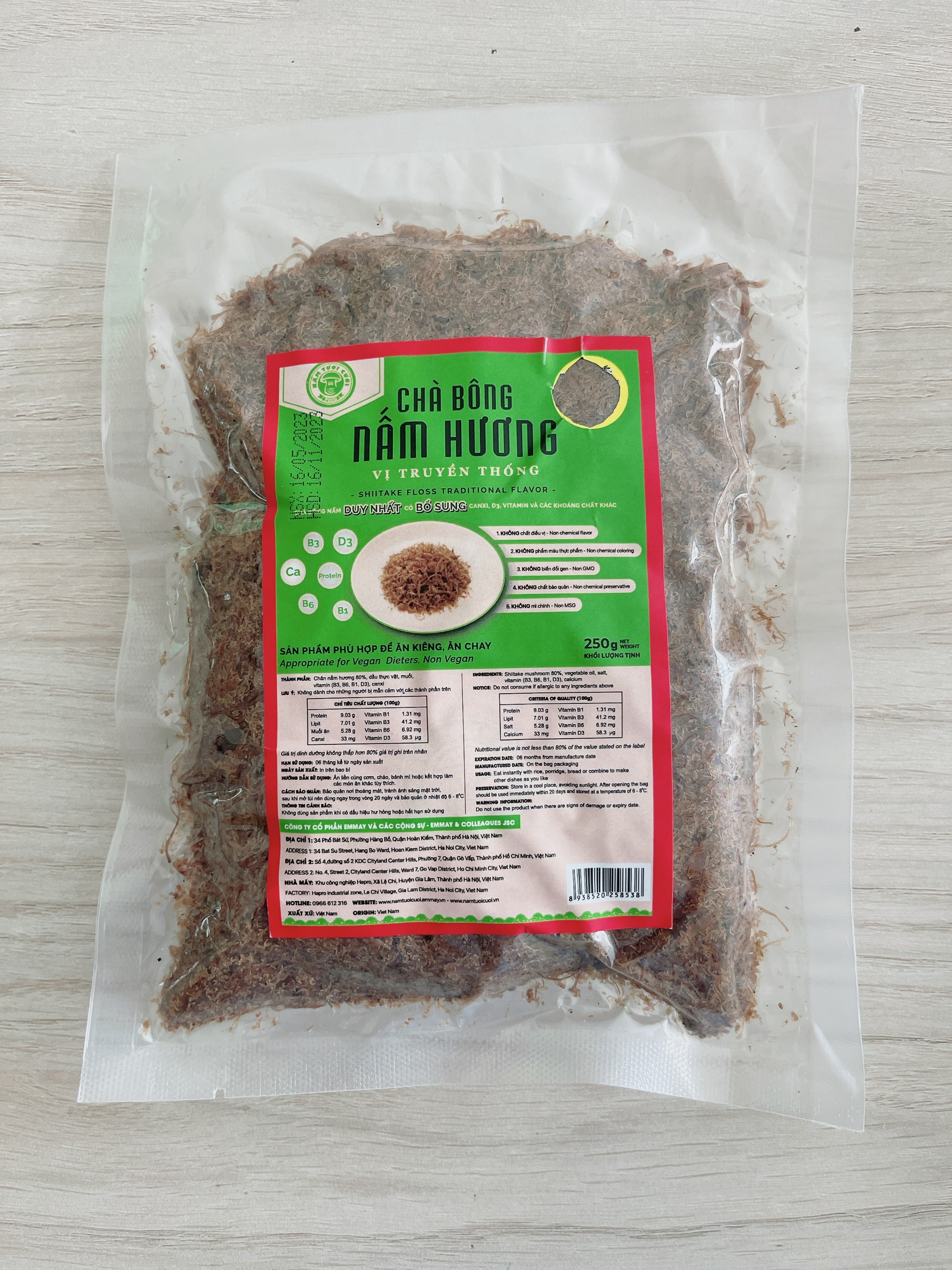 Chà Bông Nấm Hương Chay Vị Truyền Thống túi 250g - Nấm Tươi Cười