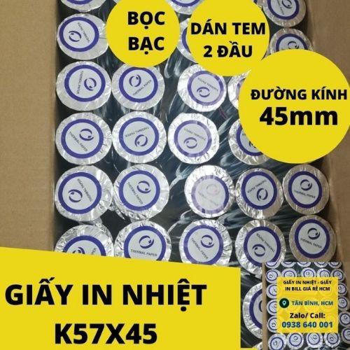 20 cuộn giấy in nhiệt k57, k58 đường kính 45mm, bọc bạc