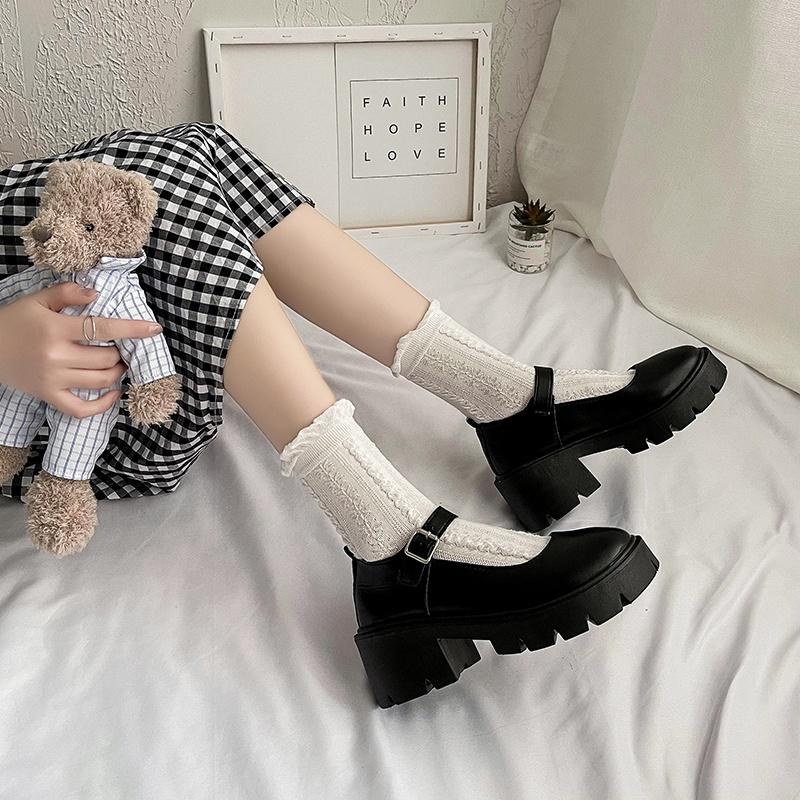 Giày Lolita đế cao 6cm Mary Jane style Ulzzang Hàn Quốc quai ngang Mẫu mới 2022