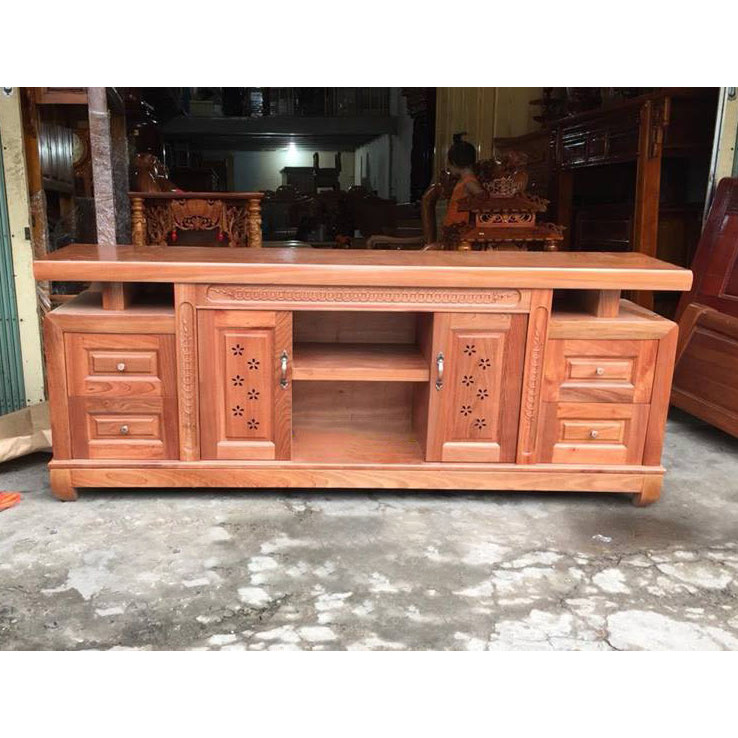 Kệ tivi gỗ xoan đào 1m80 ,mẫu hồi cong