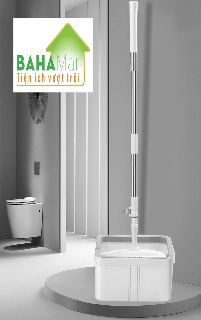 BỘ CÂY LAU NHÀ CHẬU VUÔNG PHẲNG, CÂY LAU HÌNH TRỤ ẤN XOAY TỰ ĐỘNG TÁCH NƯỚC BẨN "BAHAMAR" Nước sạch giặt giẻ lau và xoáy loại bỏ nước bẩn ra chậu ngoài một cách tách biệt luôn