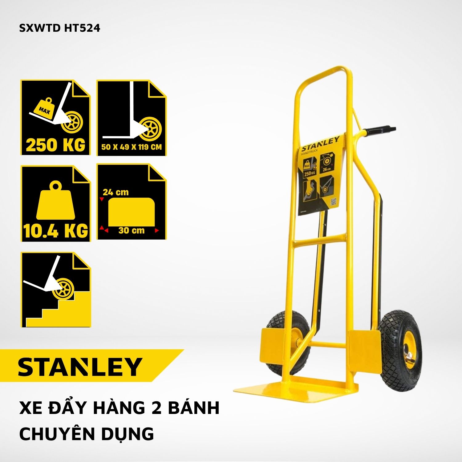 Xe đẩy hàng 2 bánh Stanley HT524 – Tải trọng 250kg- HÀNG CHÍNH HÃNG