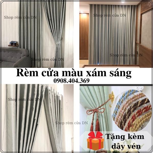 Rèm vải cửa sổ màu xám sáng chống nắng tặng kèm dây vén