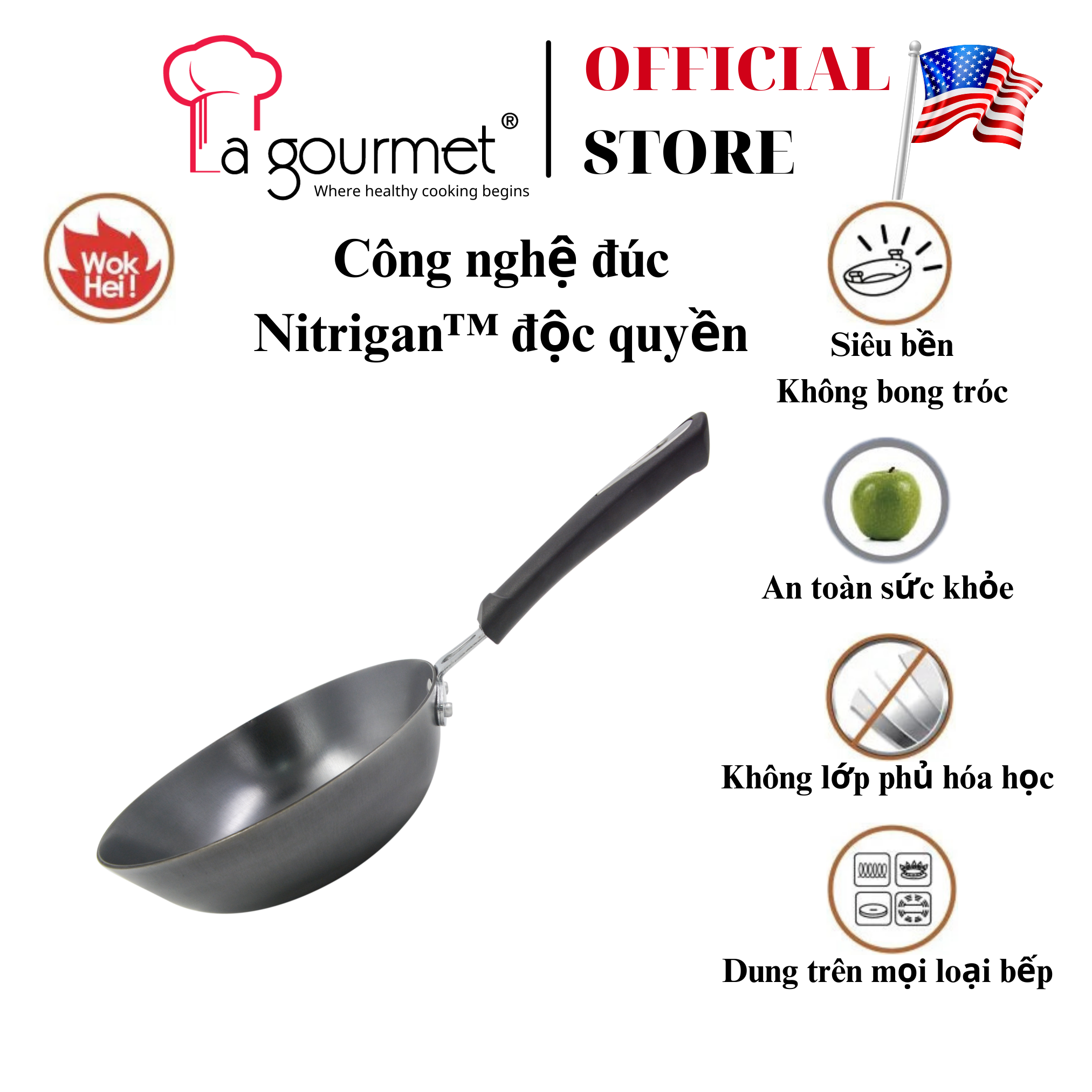 Chảo gang đúc công nghệ mới La gourmet Nitrigan™ 20cm lòng sâu - 367532 (tốt cho sức khỏe, siêu bền)