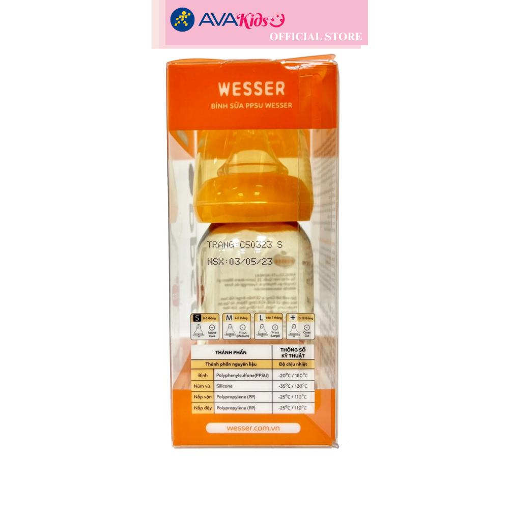 Bình sữa nhựa PPSU Wesser TBSWPP140 cổ hẹp 140 ml (0 - 3 tháng)