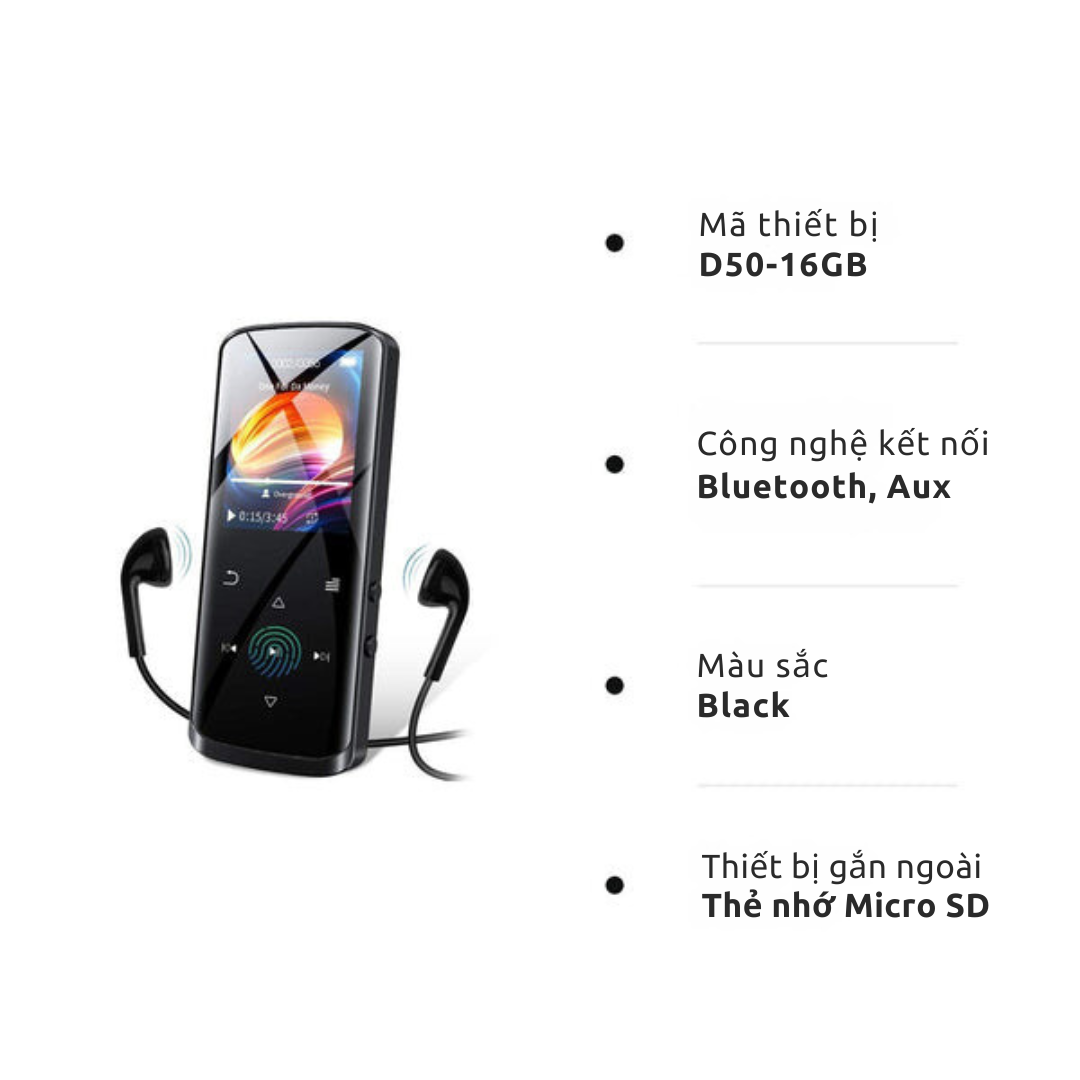 Ruizu D50: Máy nghe nhạc nhỏ gọn, đa năng Thiết kế bền bỉ: Vỏ kim loại chắc chắn, màn hình LCD tiện dụng Nghe nhạc MP3, FLAC với Bluetooth, radio FM, ghi âm  Bộ nhớ 16GB, thẻ nhớ mở rộng Thời gian nghe lâu: Pin 12 giờ, sạc nhanh 3 giờ - Hàng nhập khẩu