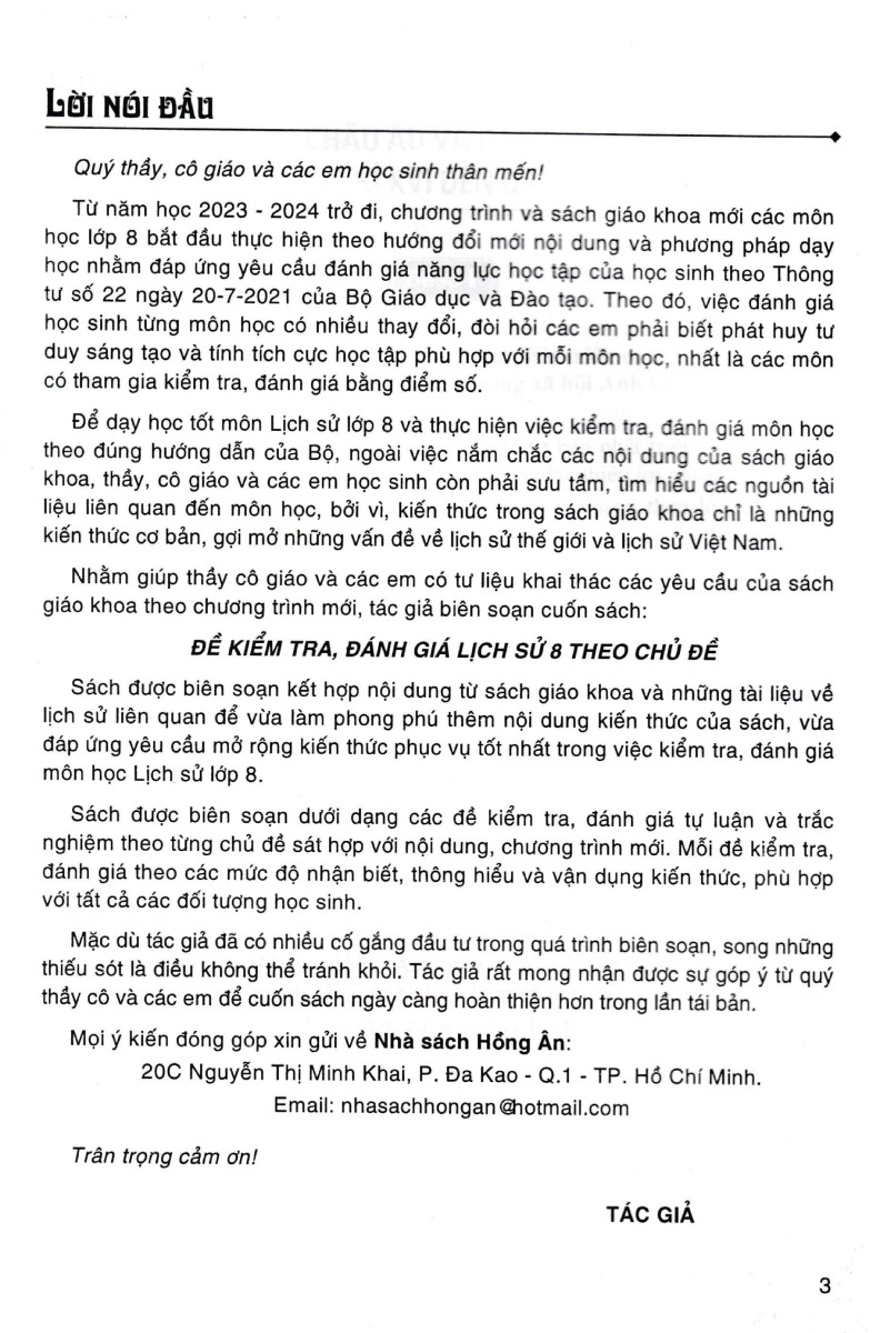 Đề Kiểm Tra, Đánh Giá Lịch Sử 8 Theo Chủ Đề (Biên Soạn Theo Chương Trình GDPT Mới) _HA