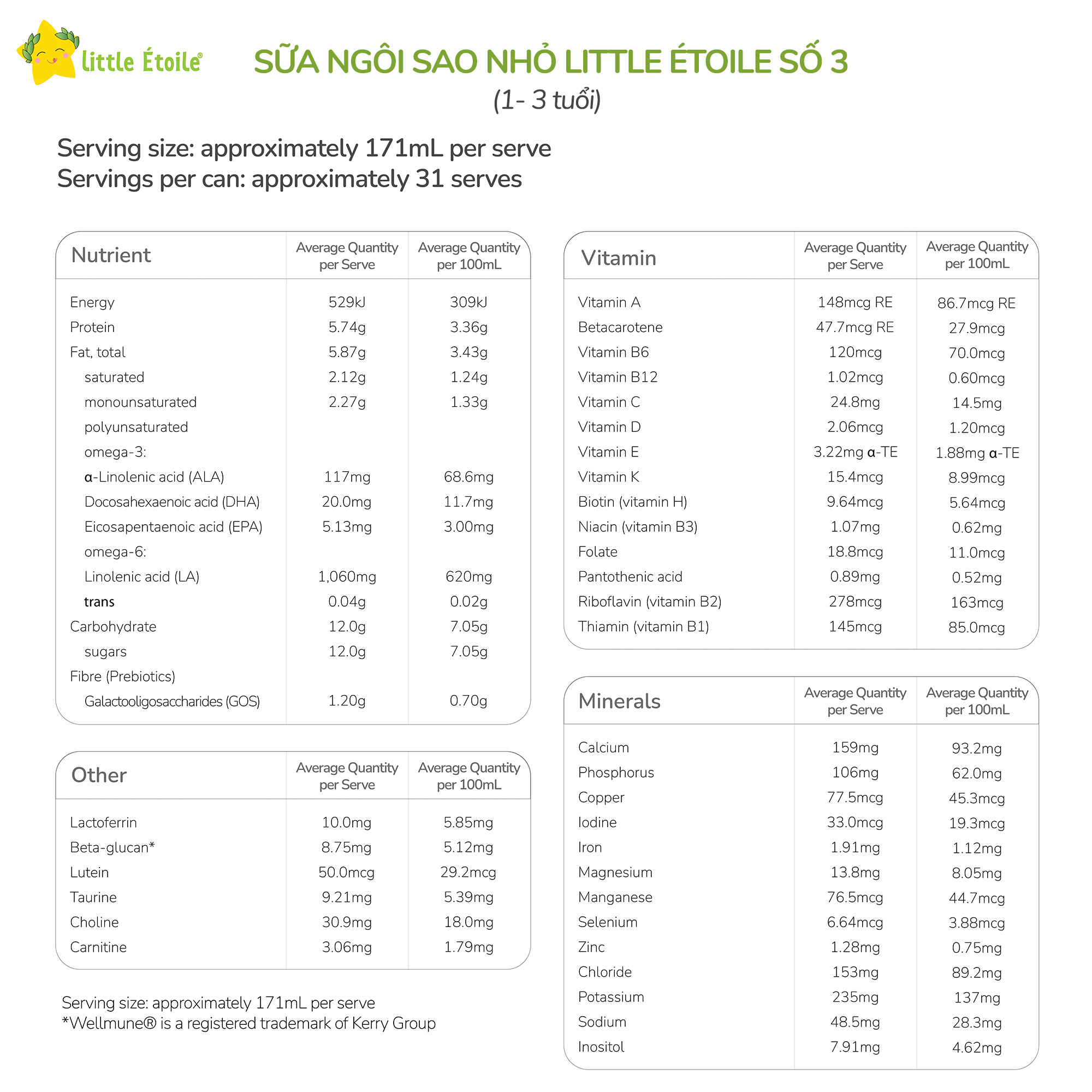 Combo 3 lon sữa bột ngôi sao nhỏ Little Étoile số 3 800g