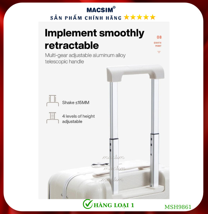 Vali cao cấp Macsim Hanke MSH9861 size 20 inch hàng loại 1 màu đen-màu trắng