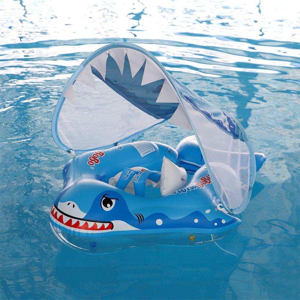 Phao Bơi Cá Mập Cho Bé Chống Lật Có Mái Che Từ 0-6 Tuổi SwimBoBo Xanh Dương - Có Mái Che