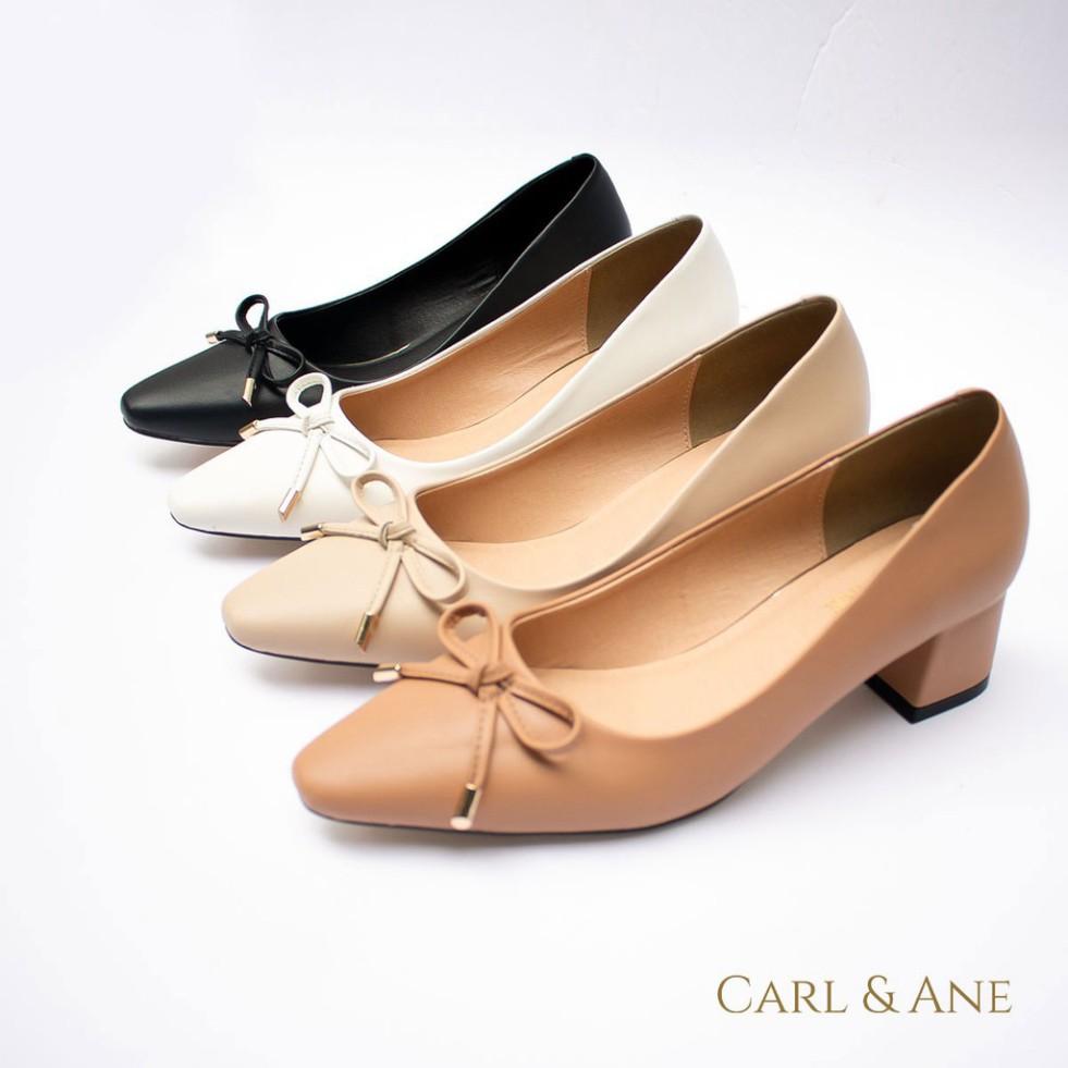 Carl &amp; Ane - Giày cao gót phối nơ cao 5cm màu trắng _ CP006