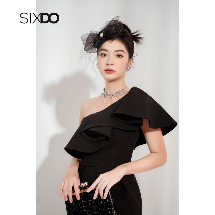 Đầm midi ôm lệch vai sang trọng thời trang SIXDO