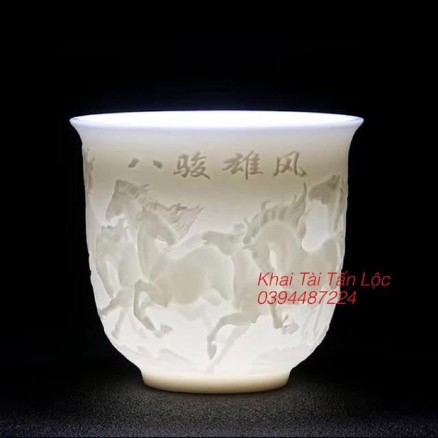 Chén trà , ly trà sứ trắng Mã đáo thành công - Bát mã truy phong