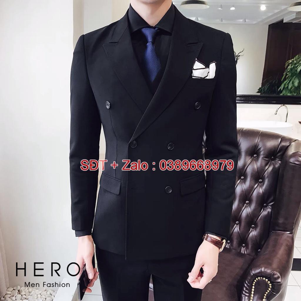 Bộ Vest Nam Cao Cấp Hàn Quốc Màu Đen, Chất Vải Sịn Sò, Cạp Quần Có Tăng Chỉnh Size. Suit Nam Màu Đen