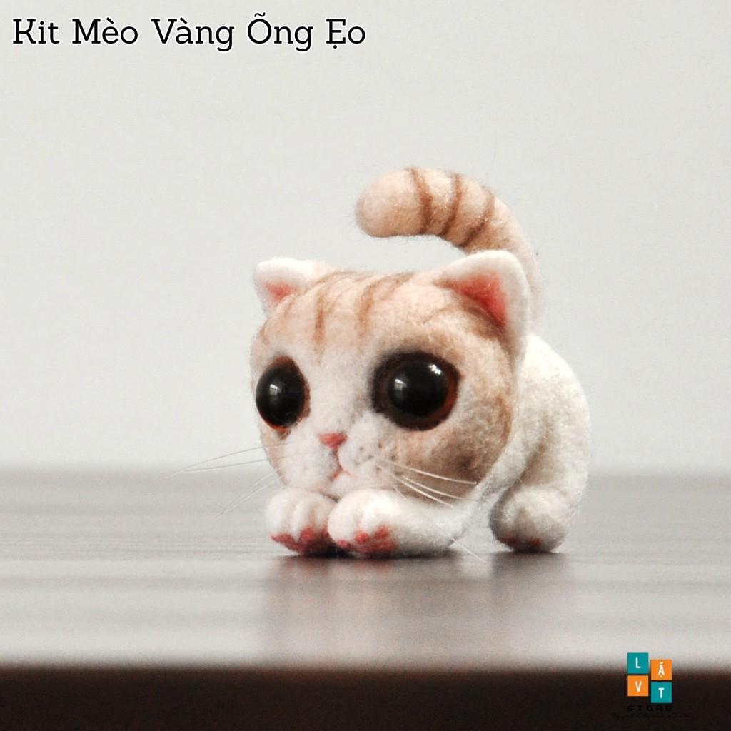 Bộ Len Chọc Làm Mèo Vàng Ưỡn Mình - Needle Felting Cat - Handmade, diys