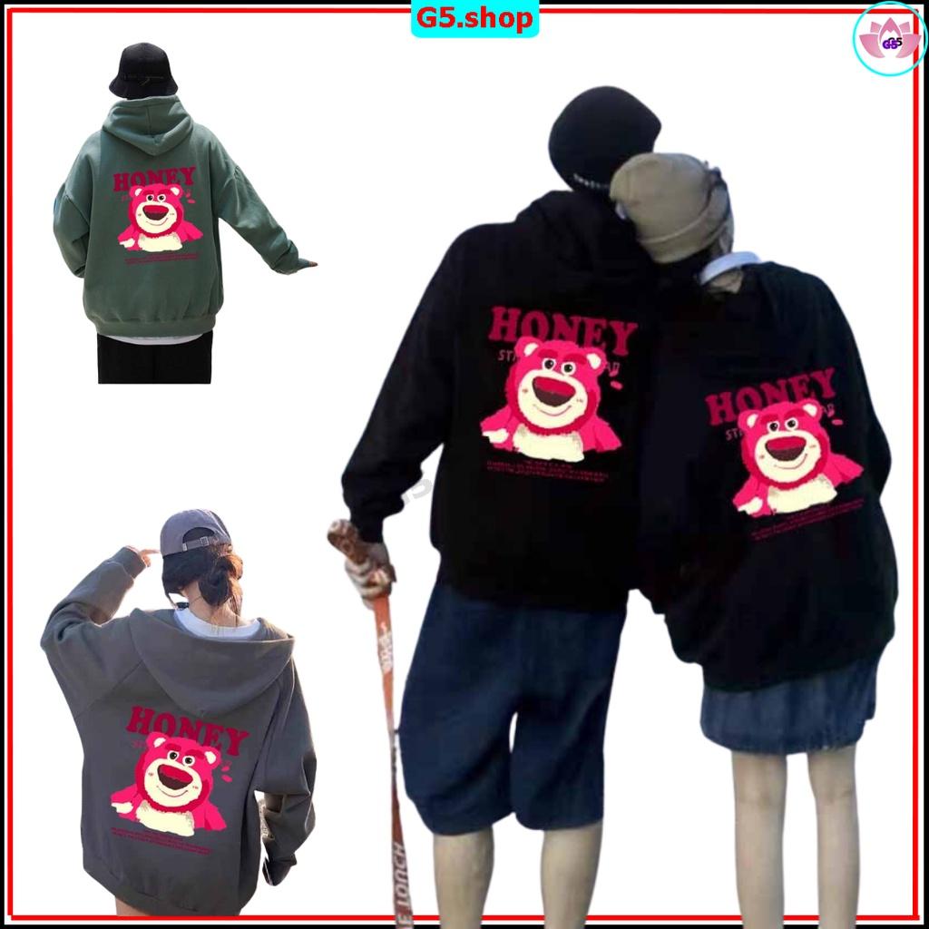 ÁO KHOÁC HOODIE GẤU DÂUHONEY HO CÓ NHIỀU MÀU CHO KHÁCH HÀNG THA HỒ LỰA CHỌN-ÁO NỈ HOODIE HÌNH GẤU VÀ CHỮ HONEY IN RÕ NÉT