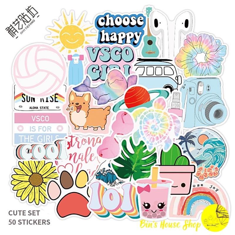 Bộ Sticker - Miến Dán Siêu Kute - Họa Tiết Đủ Loại- Vintage - màu sắc cực cute 2 (bộ 50 miếng)