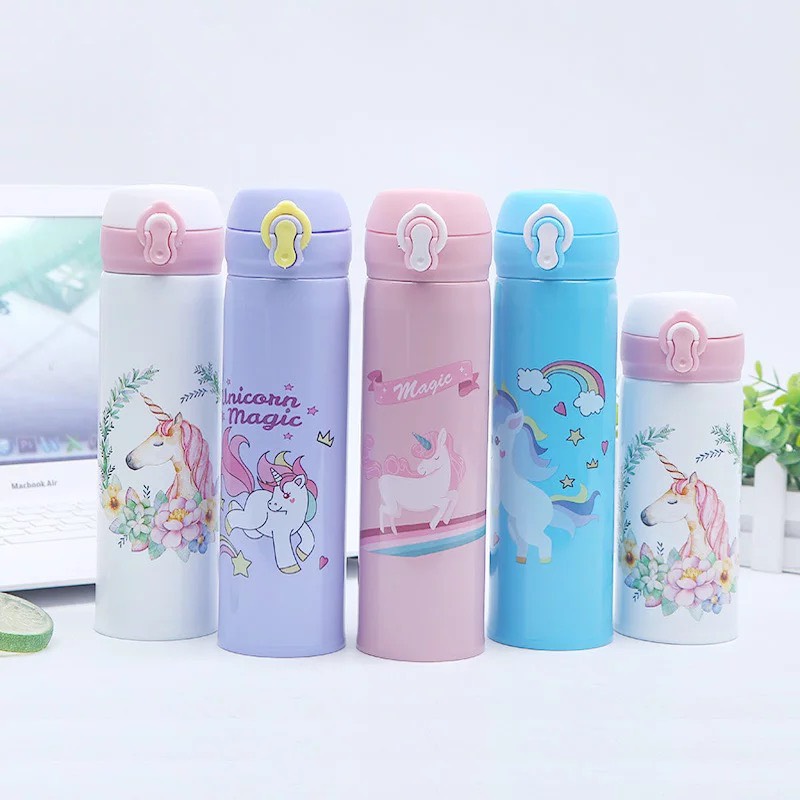 HOTBình giữ nhiệt nắp bật INOX 304 họa tiết siêu đáng yêu - An toàn cho bé dung tích 500ml