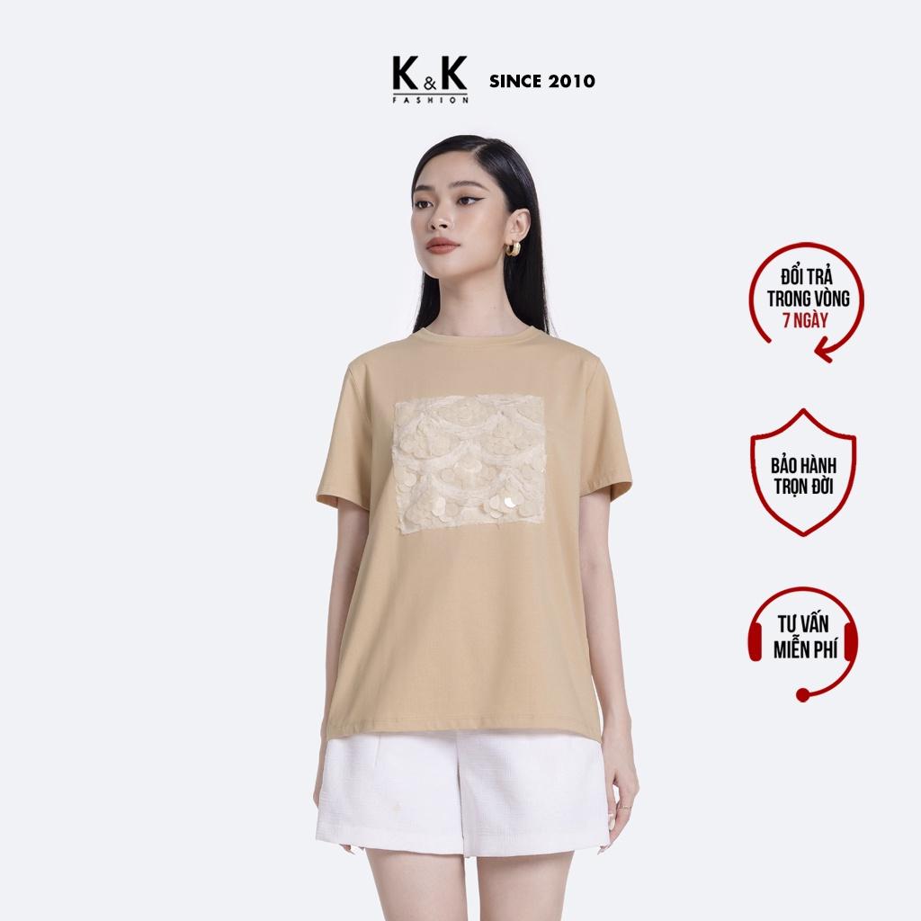 Áo Thun Màu Be Tay Ngắn Phối Kim Sa K&amp;K Fashion ASM11-17 Chất Liệu Thun Borip